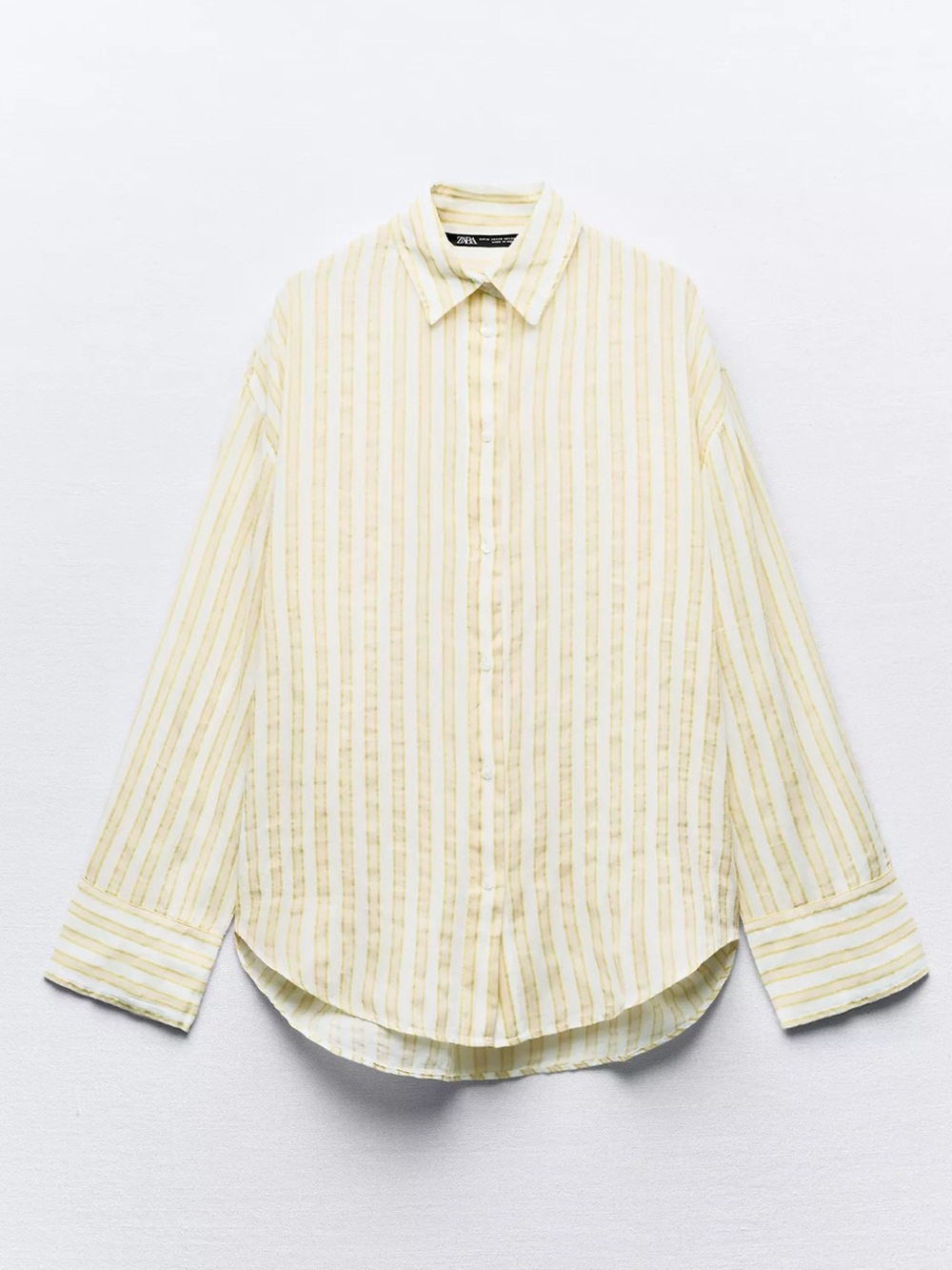 ZARA Women’s Yellow and White Striped Button-Down Shirt